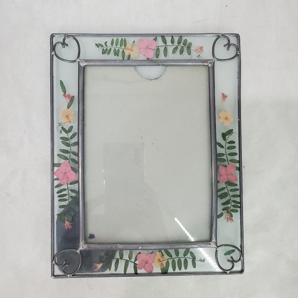 Vintage Dried Pressed Flower In Glass Photo Picture Frame Cottagecore Hearts 5x7